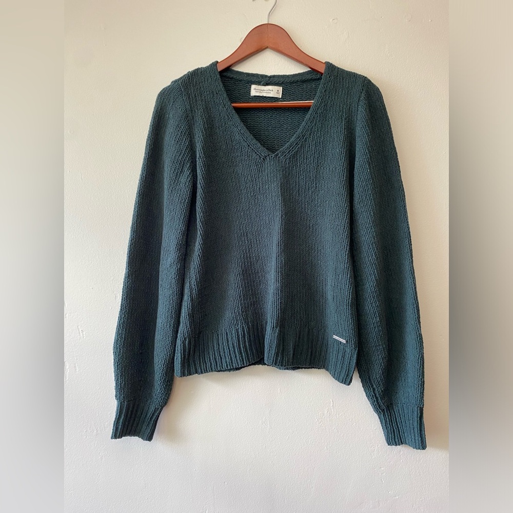 Abercrombie & Fitch Teal V Neck Knit Sweater Pullover Size M